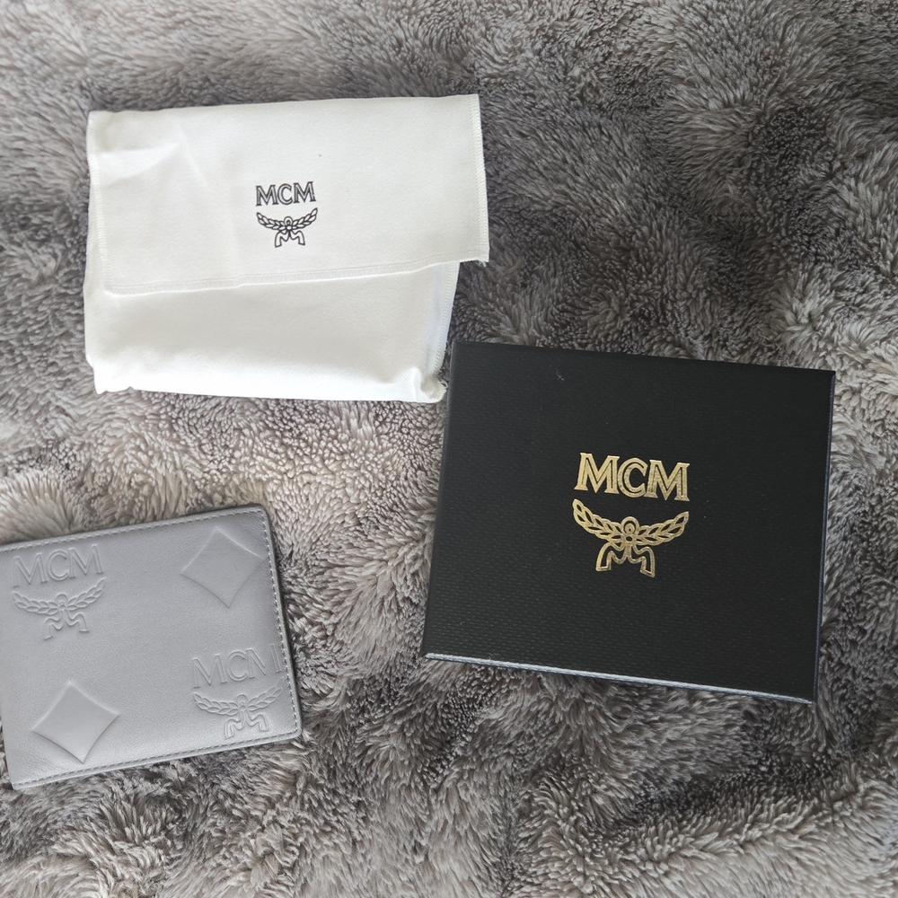 MCM Men's Grey Embossed Leather Wallet - MCM